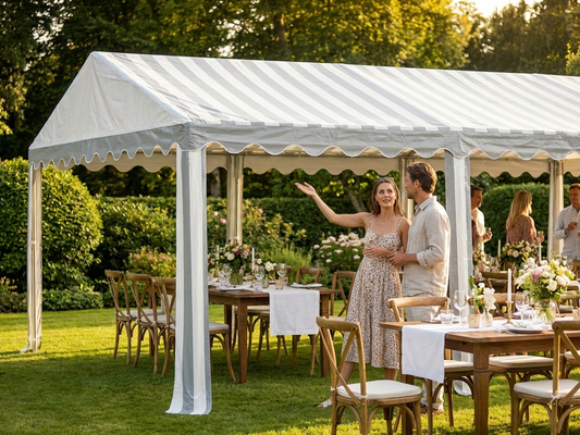 Marquee roof cover in white and grey, 3x6m, polyethylene tarpaulin - product detail