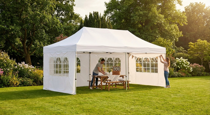 White pop up gazebo with steel frame and sidewalls - view 3