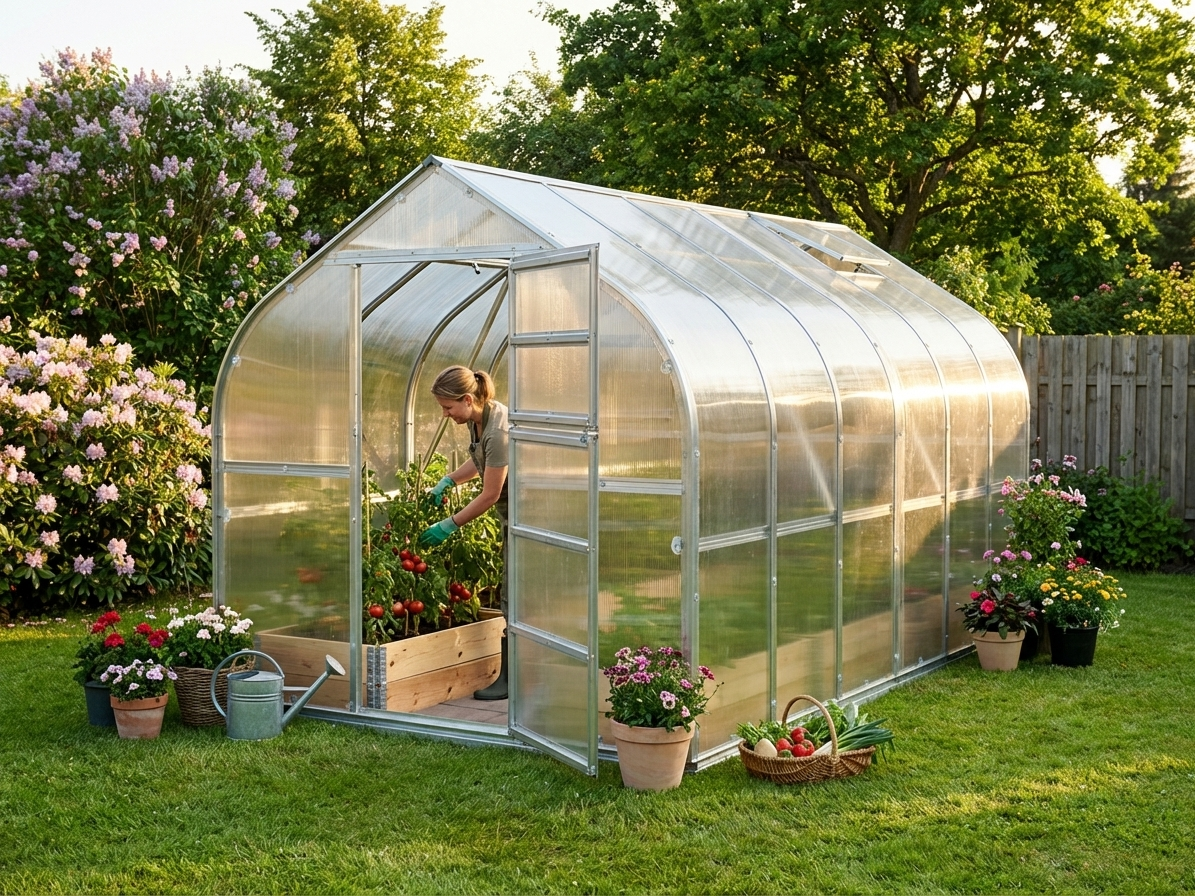 Silver polycarbonate greenhouse with galvanised steel frame - product detail