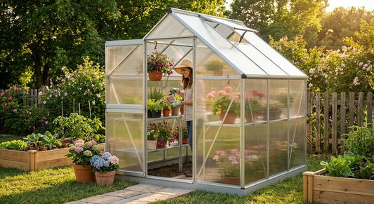 Polycarbonate greenhouse with silver aluminium frame - product detail