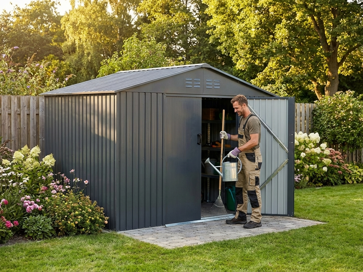 Anthracite garden shed made from zinc coated steel