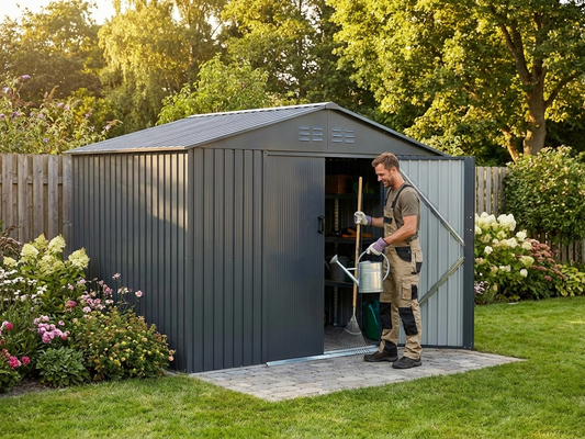 Anthracite garden shed made from zinc coated steel