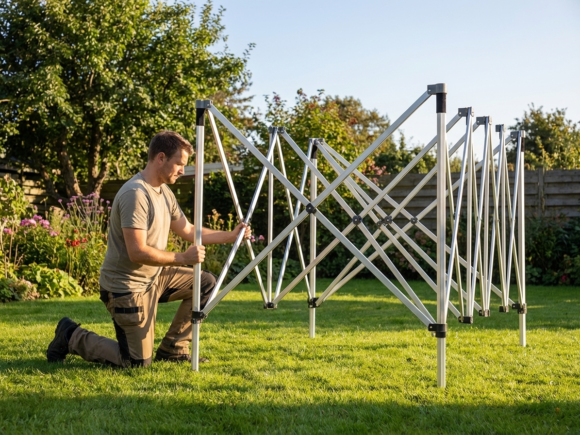 Aluminium gazebo frame in silver, adjustable for outdoor use - product detail