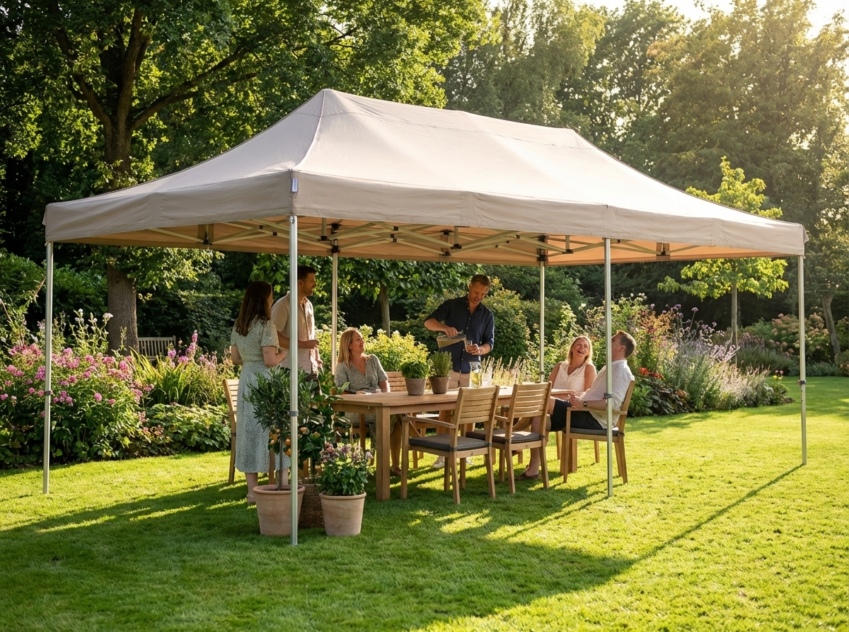 Pop up gazebo in latte colour with steel frame, 4x8m size - view 3
