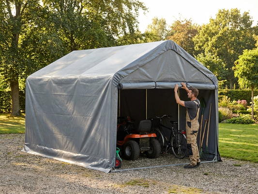 Durable PVC roof cover for storage shelter in grey