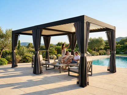 Bioclimatic pergola gazebo in black, 3x6m size - view 3