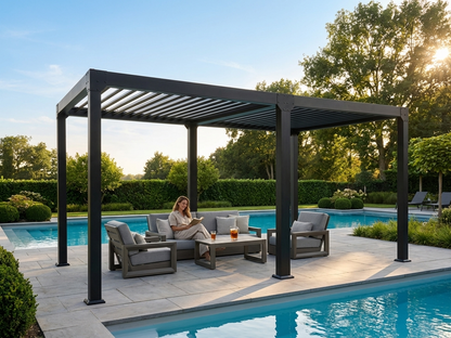 Bioclimatic pergola gazebo, 4x8 m in black for outdoor use - view 3