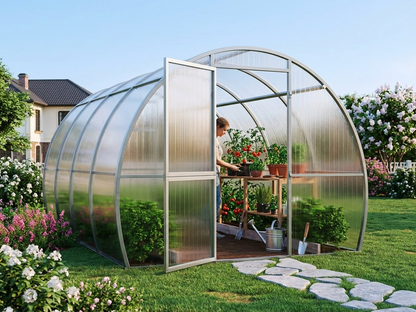 Polycarbonate Greenhouse in Silver with Galvanised Steel - product detail