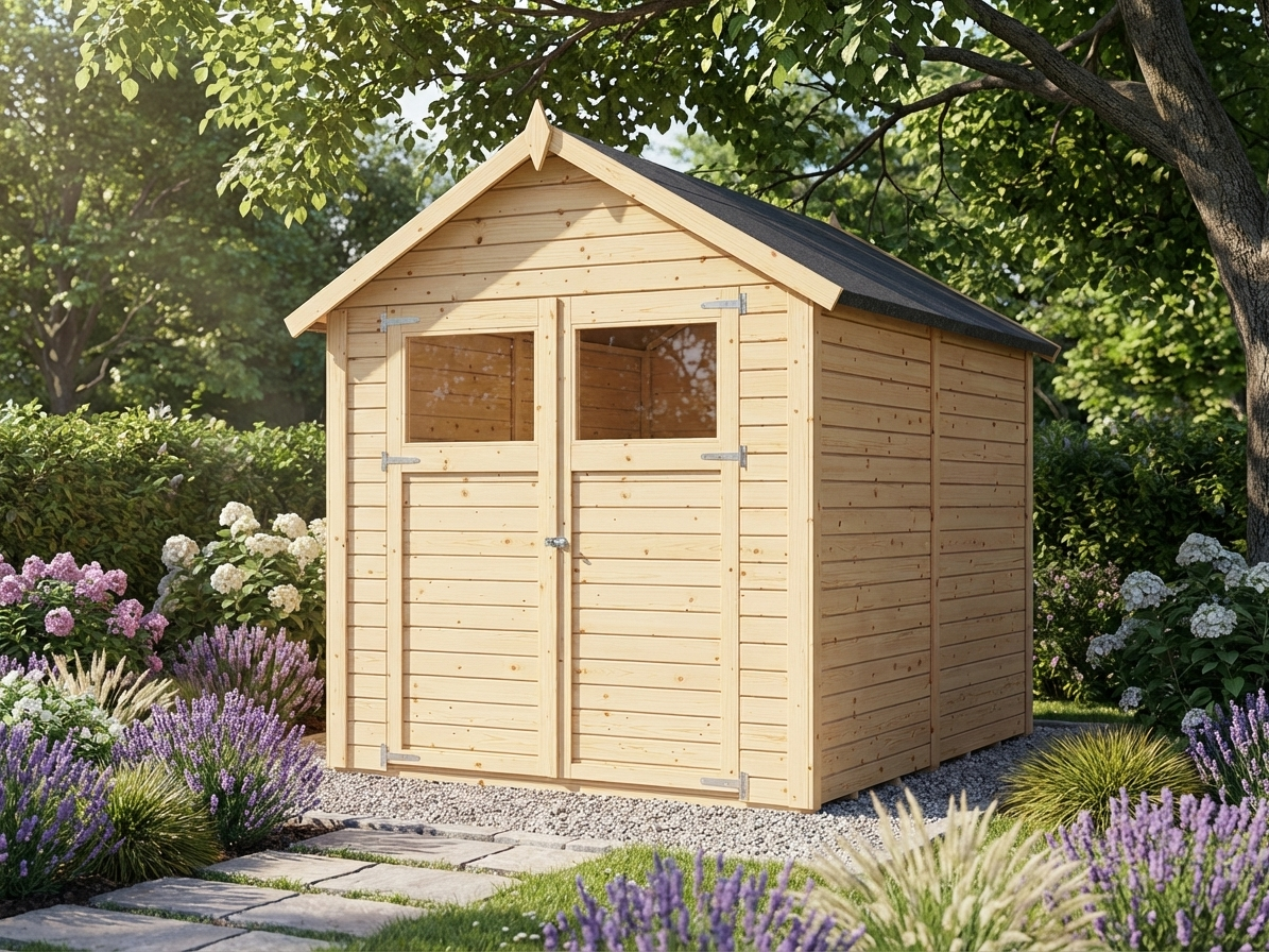 Wooden garden shed in natural Nordic Spruce - product detail