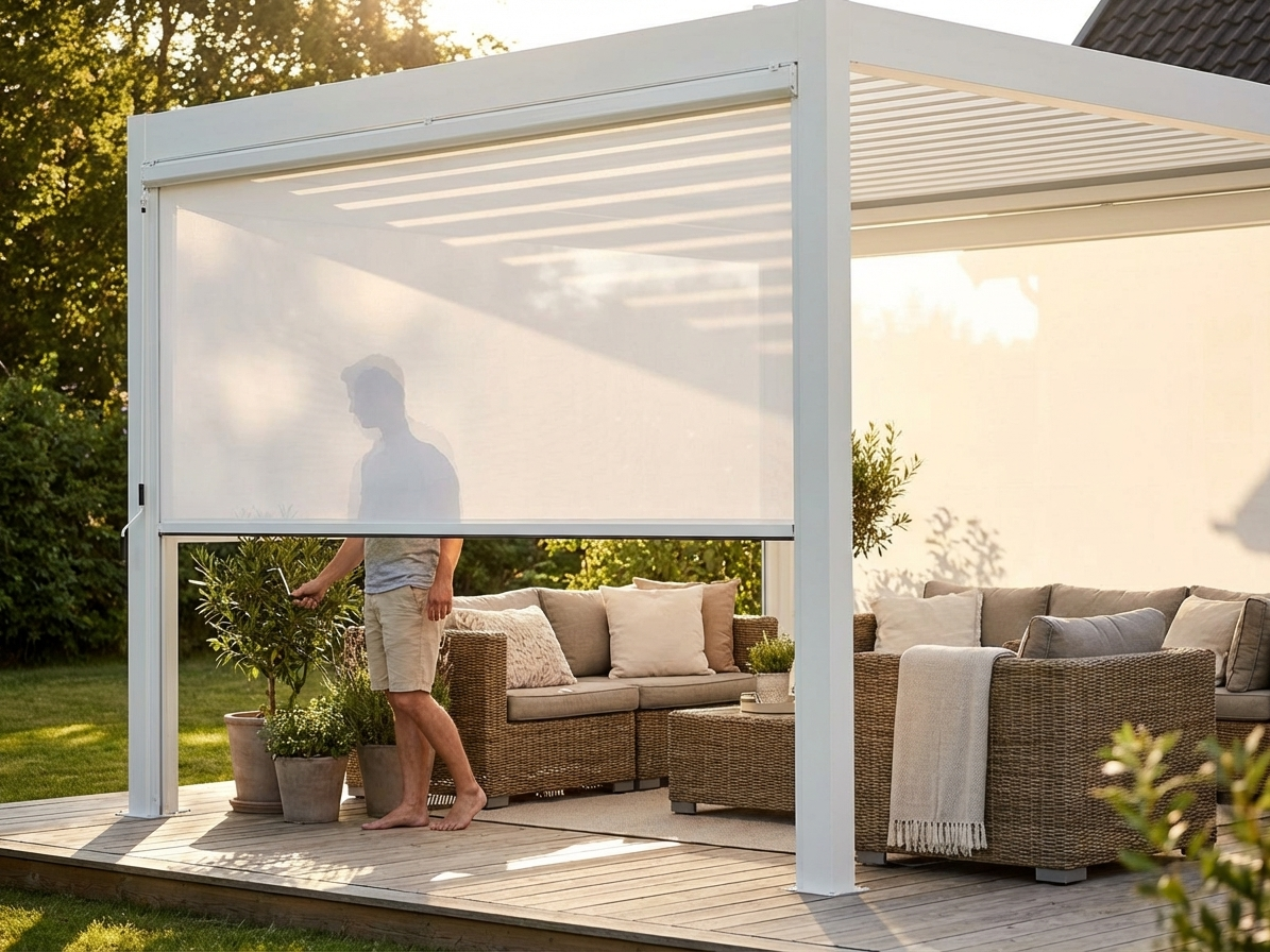 White pergola gazebo sidewall screen for outdoor privacy - product detail
