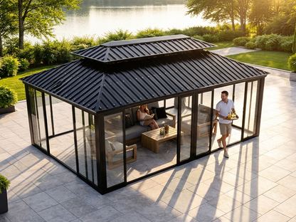 Black Aluminium and Steel Gazebo for Outdoor Shelter - view 3