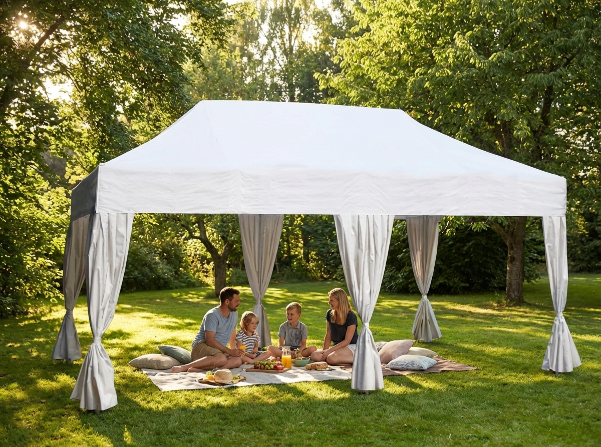 White pop-up gazebo with steel frame for outdoor events - product detail