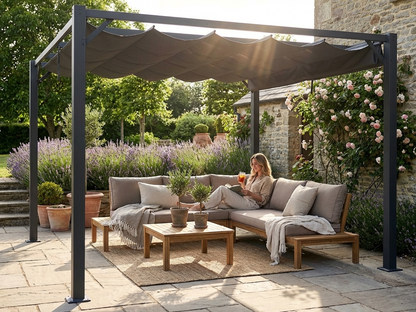 Dark grey gazebo extension with aluminium frame for outdoor use - product detail