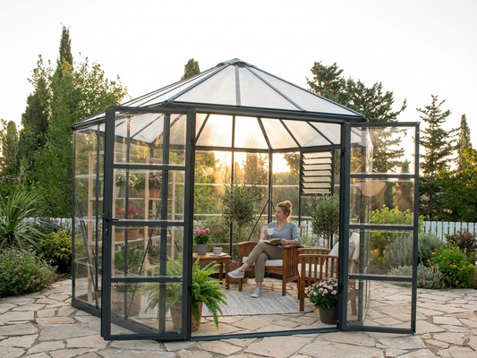 Polycarbonate orangery with aluminium frame in anthracite