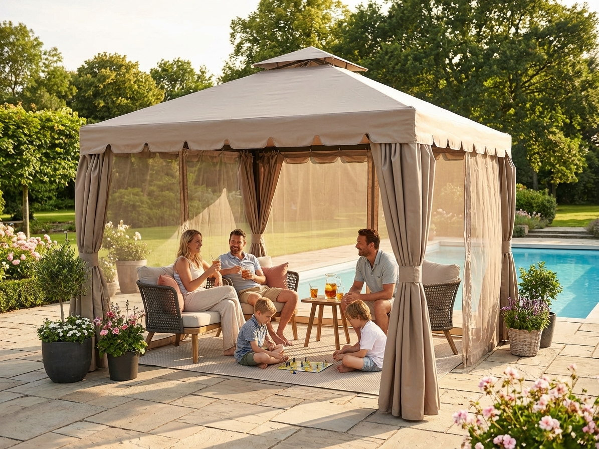3x3 metre dark beige gazebo for outdoor shelter