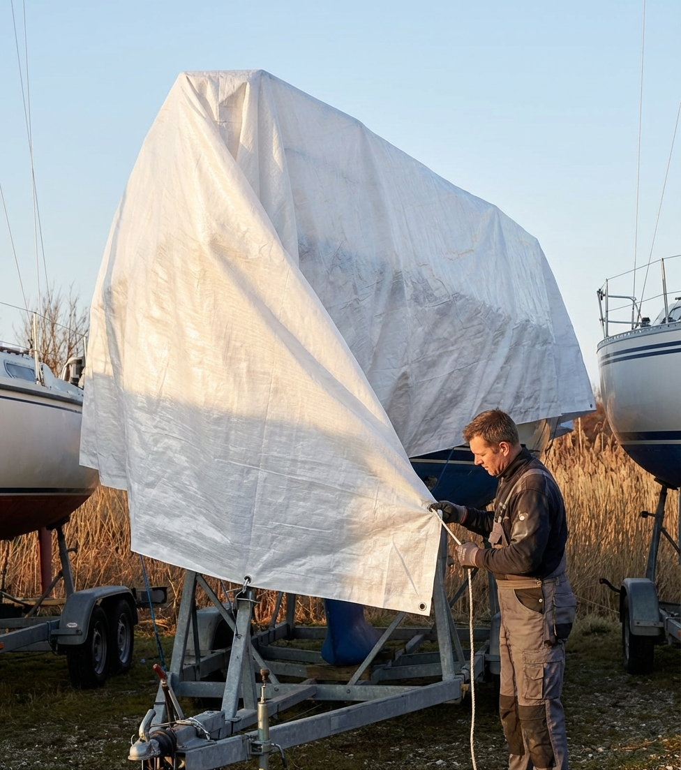 White tarpaulin 6x12 m for outdoor cover