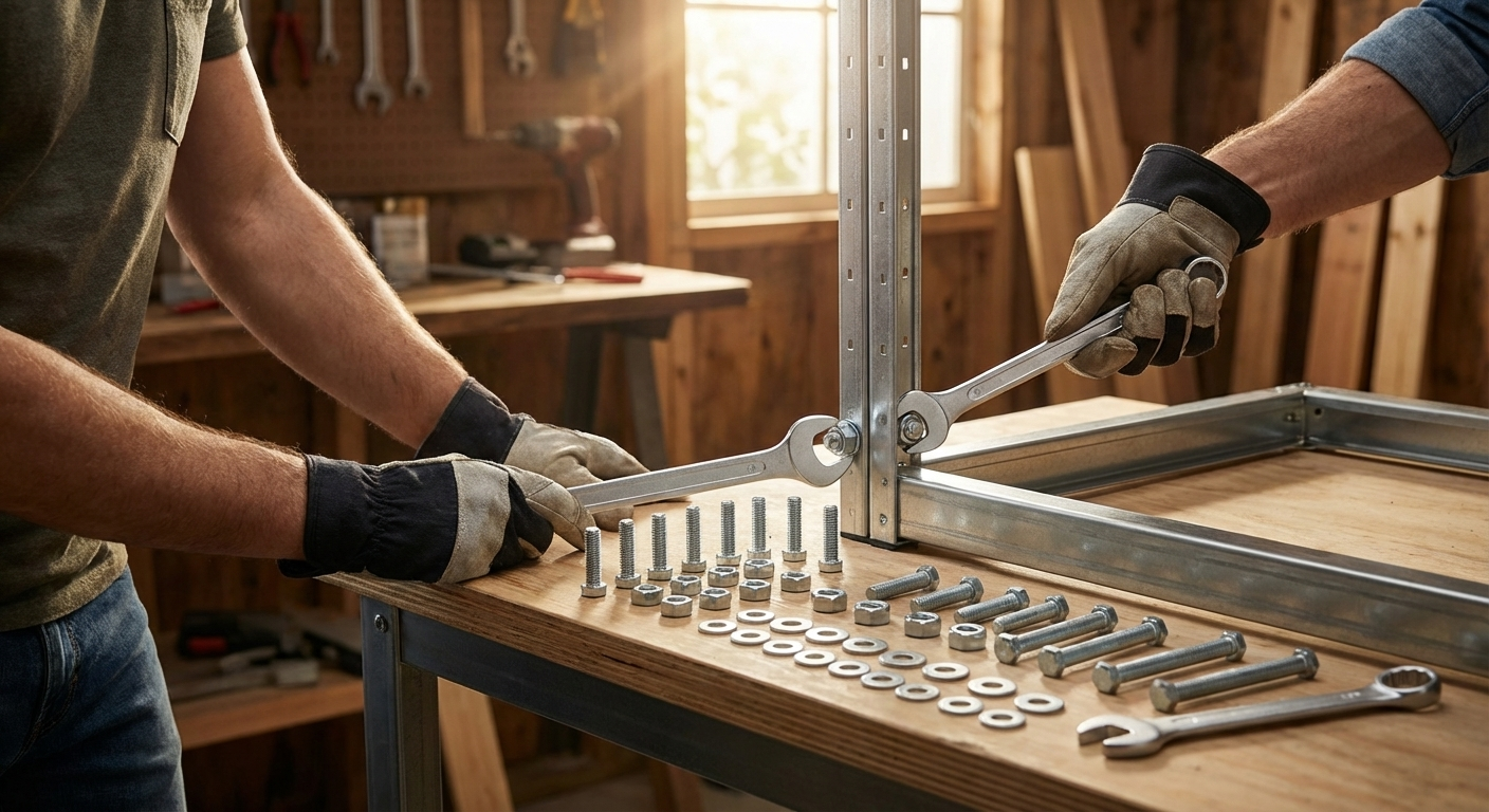 Steel bolts and nuts set with spanners in silver - view 3