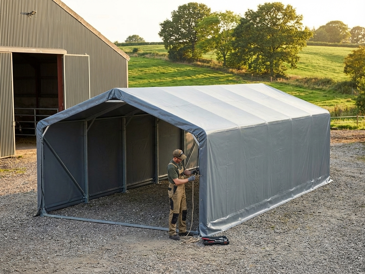 PVC roof cover for 5x12 m storage shelter in grey - view 3