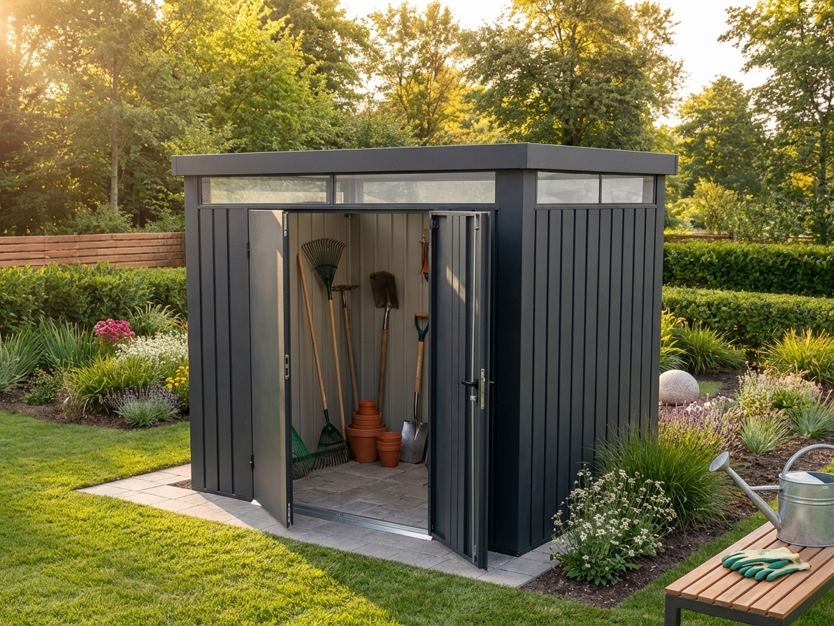 Garden shed with galvanised steel construction in anthracite colour