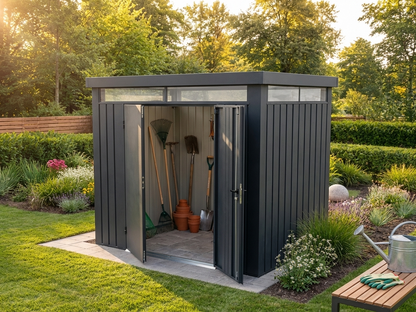 Garden shed with galvanised steel construction in anthracite colour
