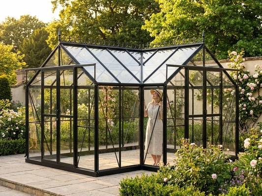 Black aluminium orangery cresting for outdoor use