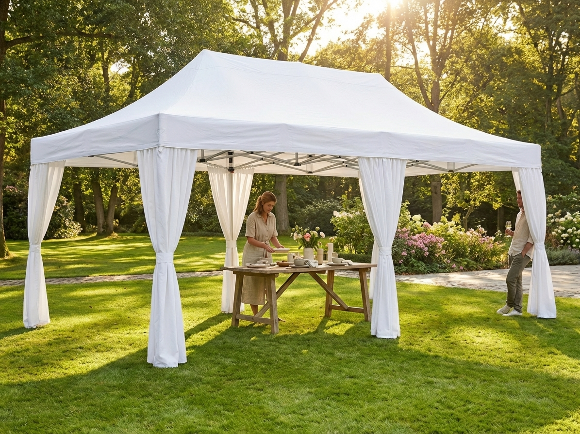 White pop up gazebo with steel frame, 3x6m, outdoor use - product detail