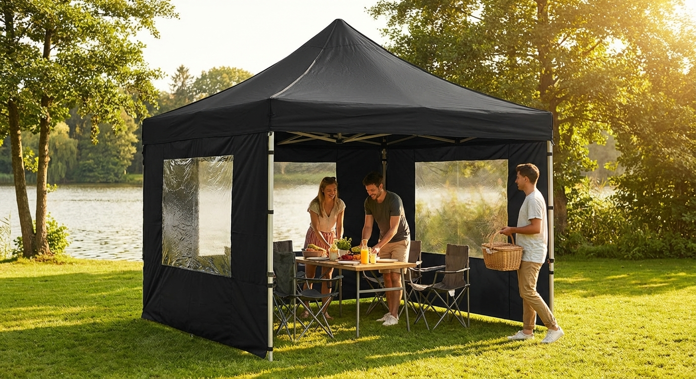 Black Pop Up Gazebo 3x3m with Steel Frame - view 3