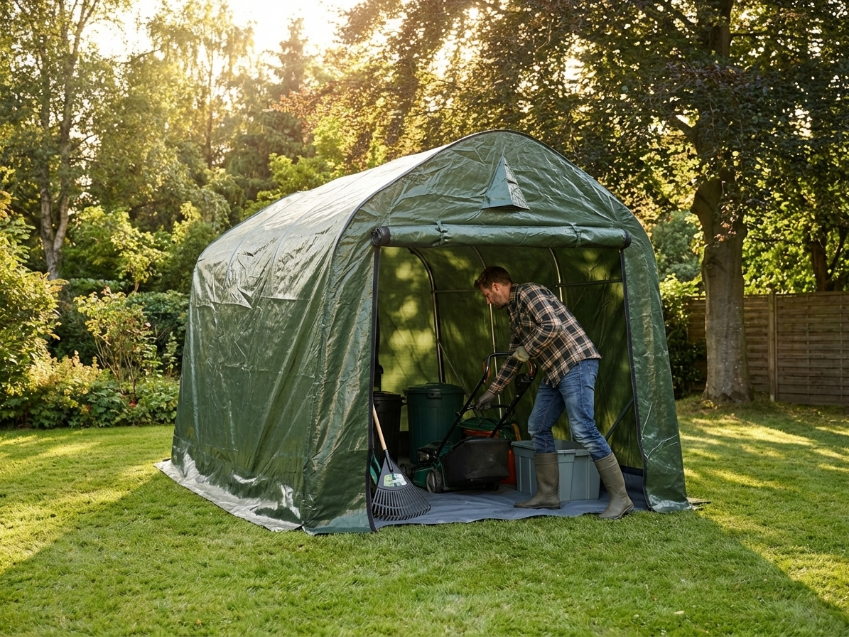 Green and grey storage tent, 2x3x2m, for outdoor use - product detail