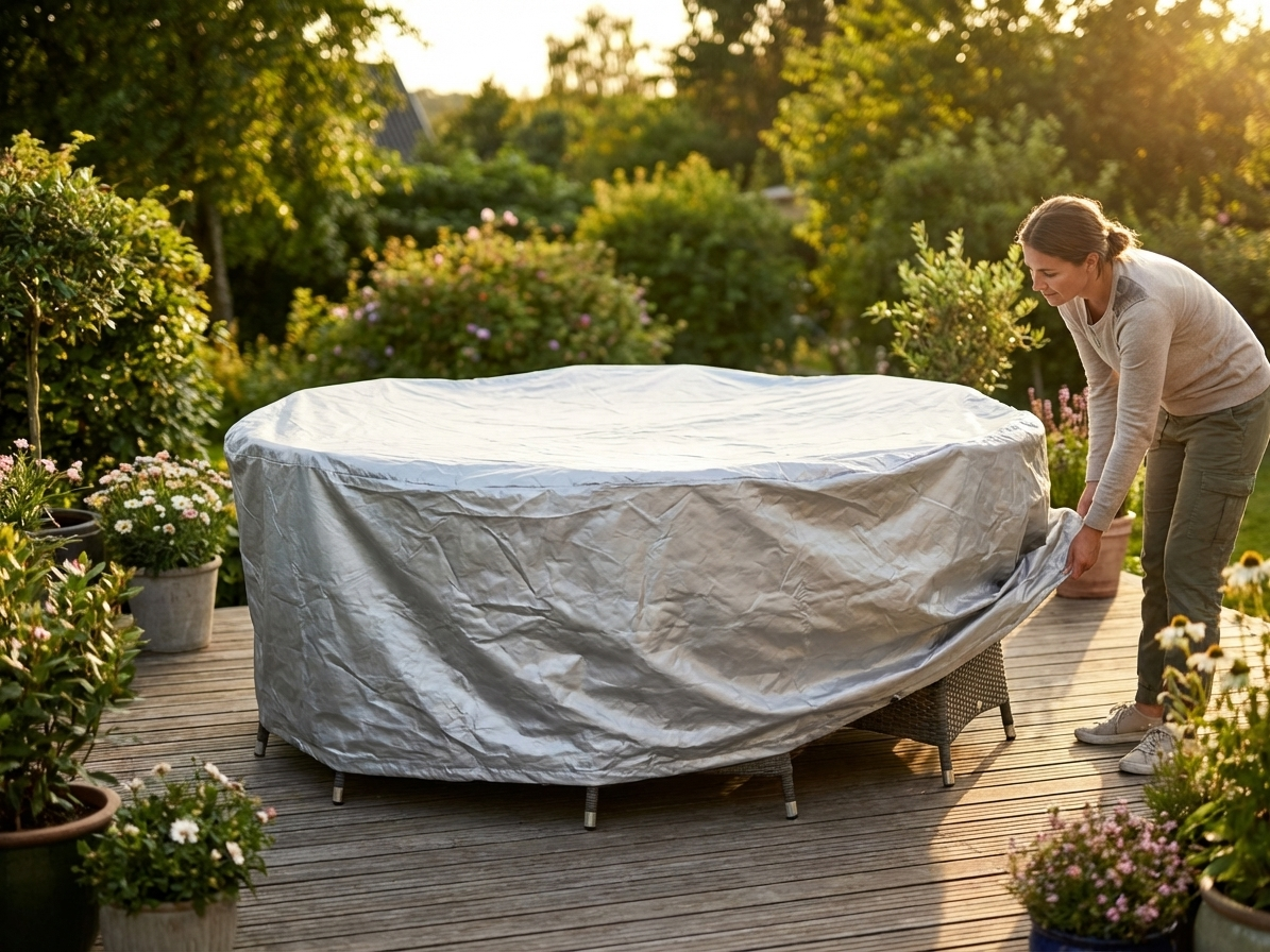 Silver garden furniture cover Ø178x90 cm for outdoor protection - product detail