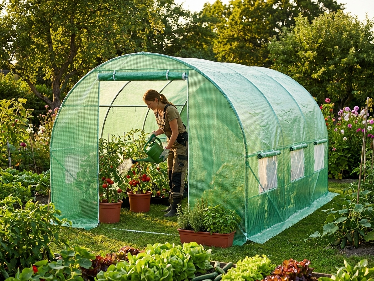 Polytunnel Greenhouse 3x4.5x2 m in Green for Outdoor Use