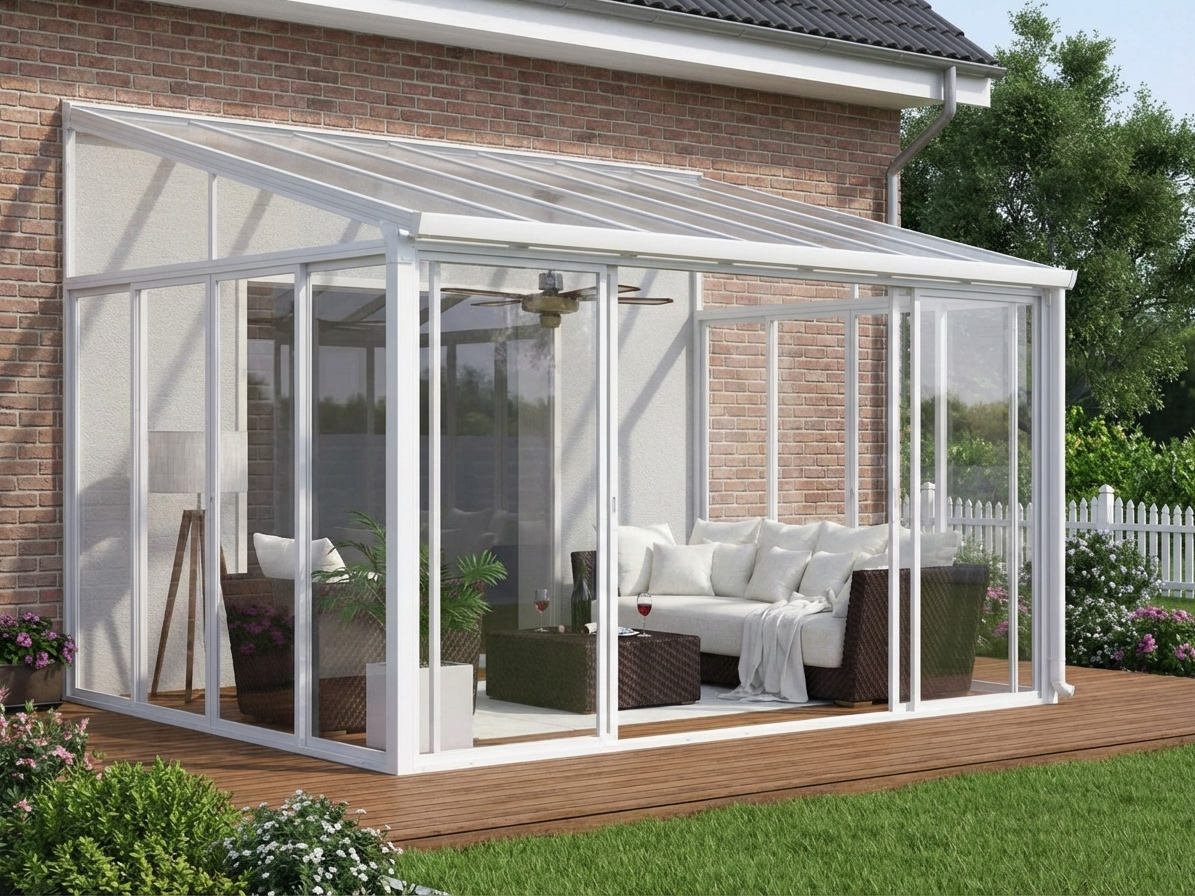White conservatory with aluminium frame for outdoor use