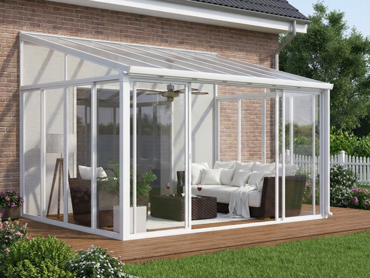 White conservatory with aluminium frame for outdoor use