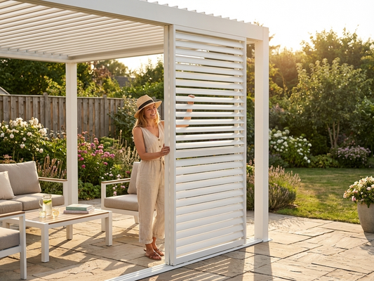 White aluminium louvre wall for pergola use - product detail