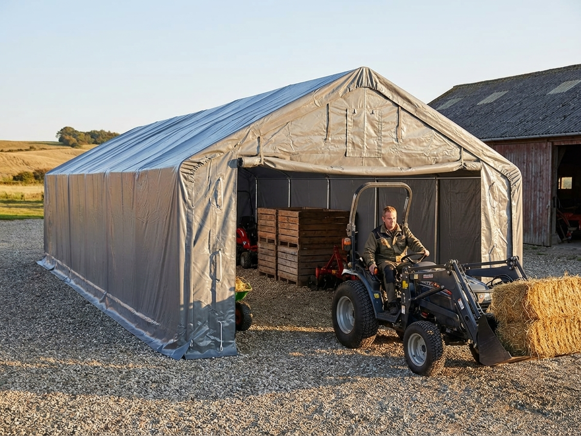 Grey PVC and steel storage shelter, 5x12m, ideal for industrial use - view 3