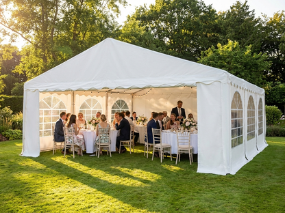 PVC marquee 6x6m in white with galvanised steel frame for outdoor events