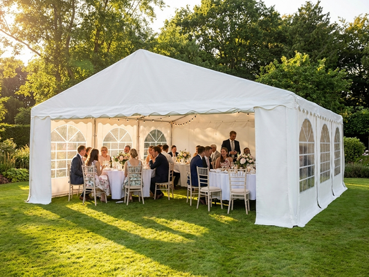 PVC marquee 6x6m in white with galvanised steel frame for outdoor events