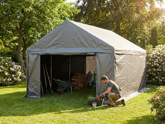 Durable 3x4 m grey storage tent with galvanised steel frame - product detail