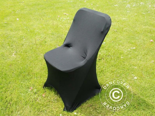 Black stretch chair cover for event use, 44x44x80 cm
