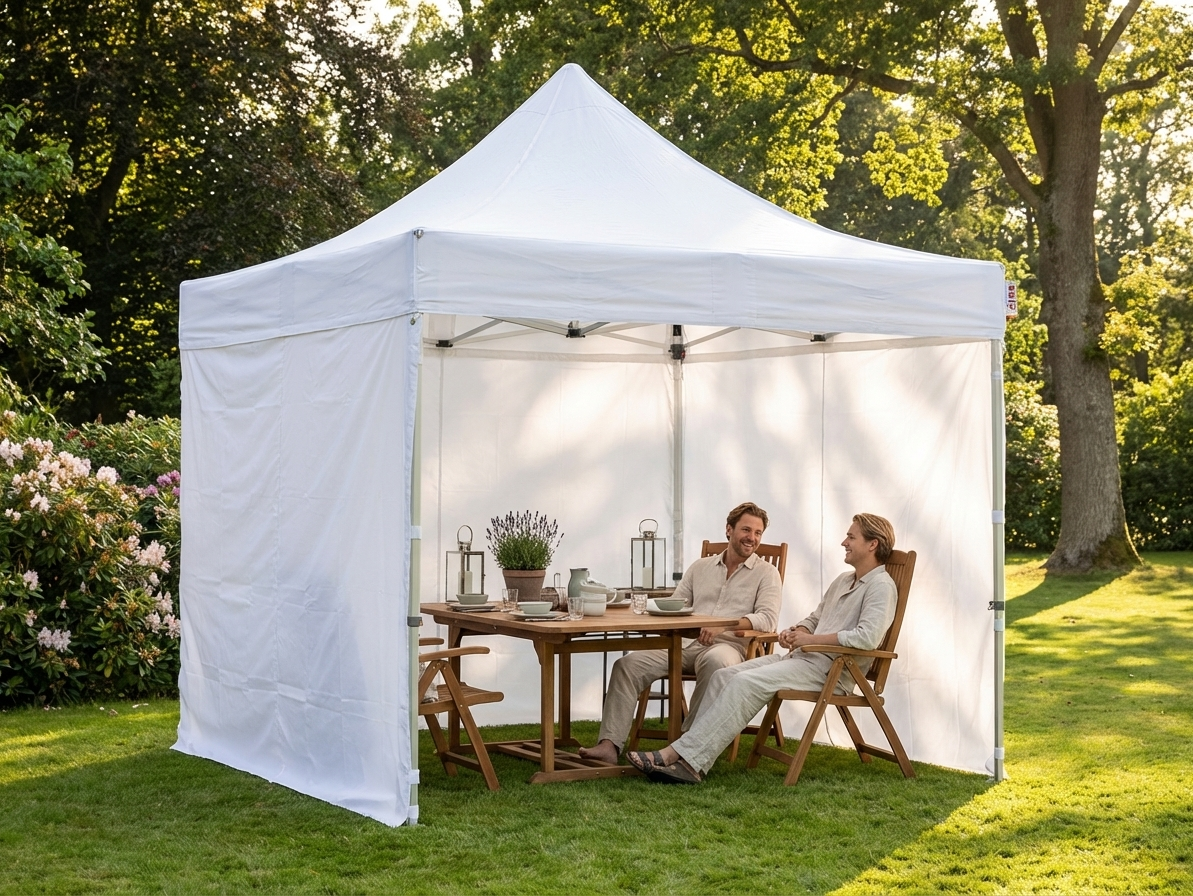 White pop-up gazebo with flame retardant material - product detail
