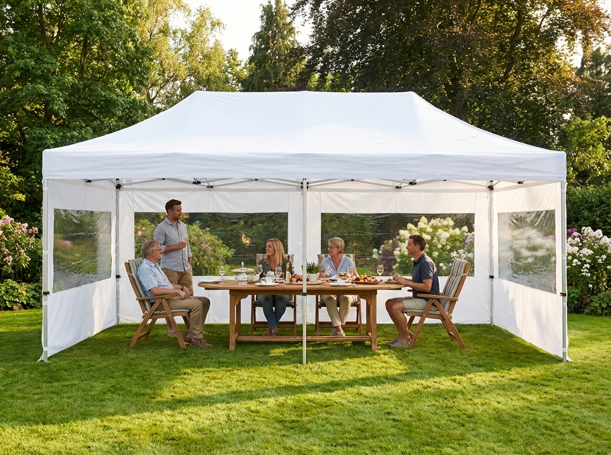 White pop-up gazebo with steel frame, perfect for outdoor events - view 3