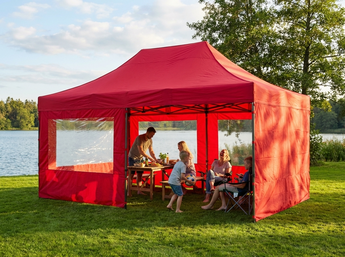 Pop up gazebo 4x6m red with aluminium frame for outdoor use - view 3