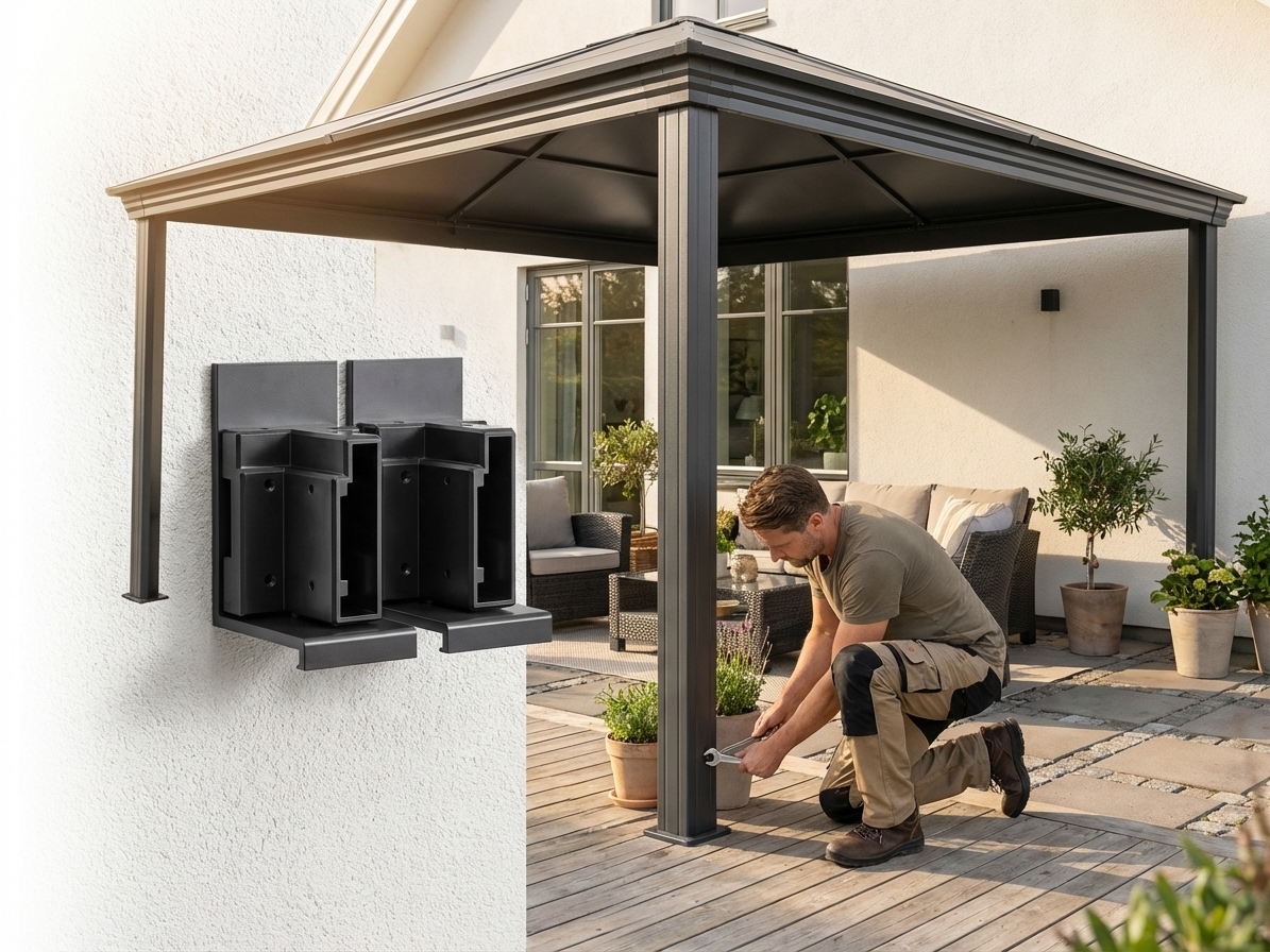 Black aluminium wall bracket for gazebo, outdoor use - view 3