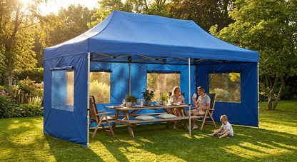 Blue pop-up gazebo with steel frame for outdoor events - view 3