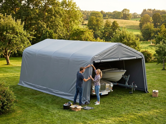 PVC roof cover for portable garage in grey, 3.6x8.4 m size