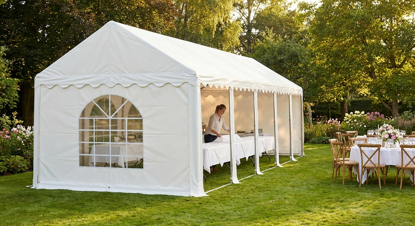 PVC tent extension in white with galvanised steel frame for event use - view 3