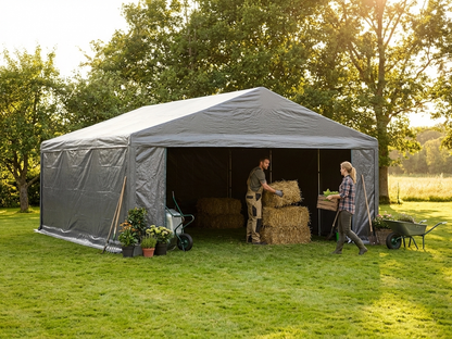 Grey storage tent 6x8 m with PE tarpaulin and steel frame - view 3