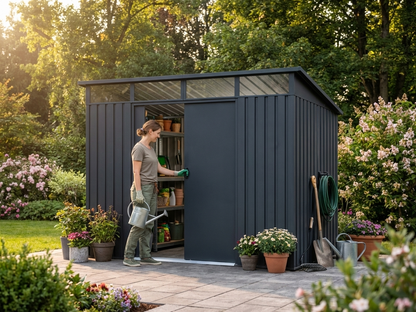 Anthracite garden shed with double sliding door, perfect for outdoor storage - view 3