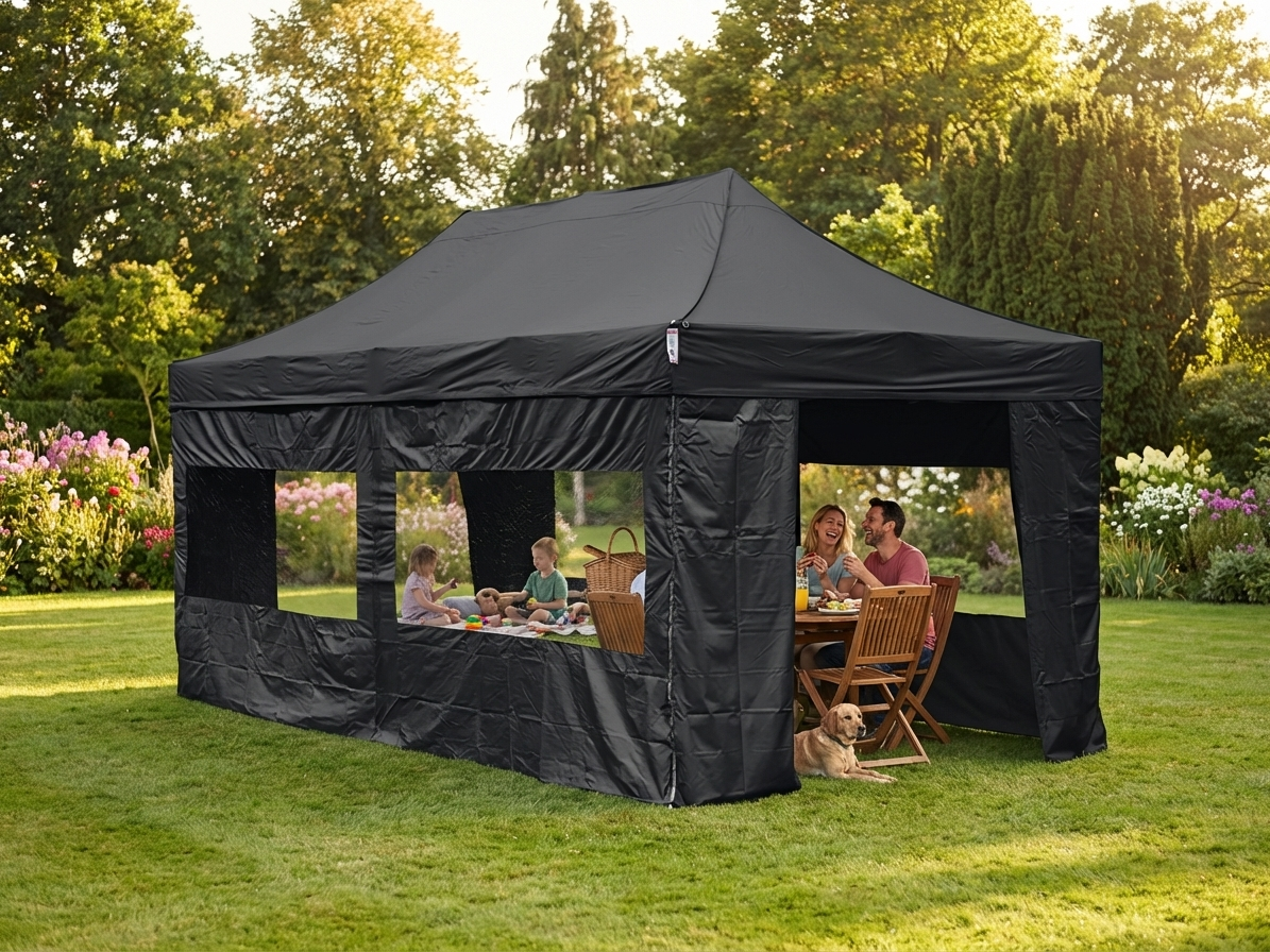 Black pop-up gazebo with aluminium frame for outdoor events