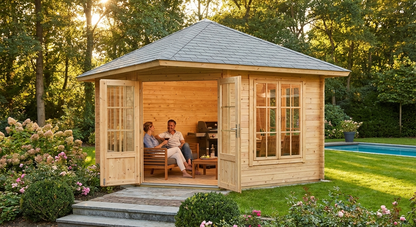 Wooden gazebo made from Nordic Spruce, natural colour, garden retreat - view 3
