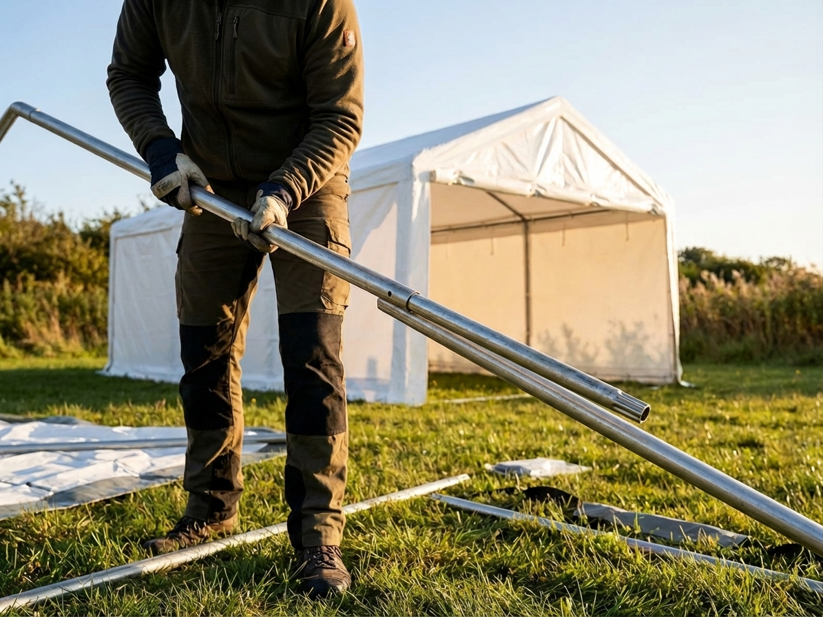 Connecting pipe for storage tent in silver galvanised steel
